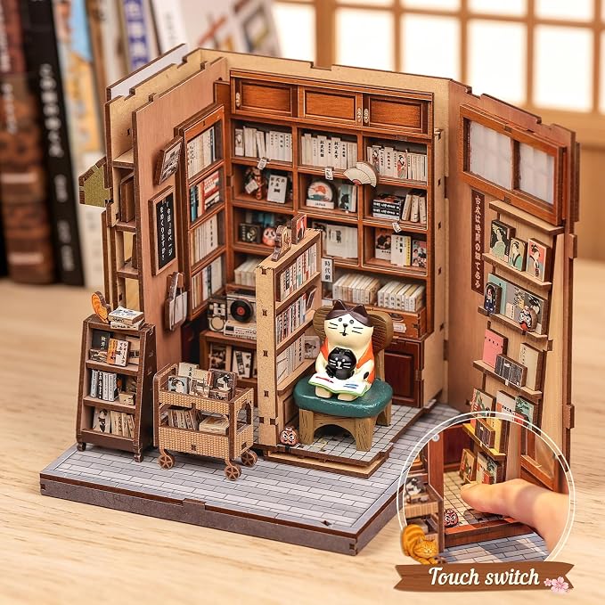 Fsolis Japanese Book Nook Kit - DIY Miniature House Kit | DIY Japan Bookstore Model 3D Wooden Puzzles for Adults Gift for Women Book Lovers (Antique bookery of Kyoto)