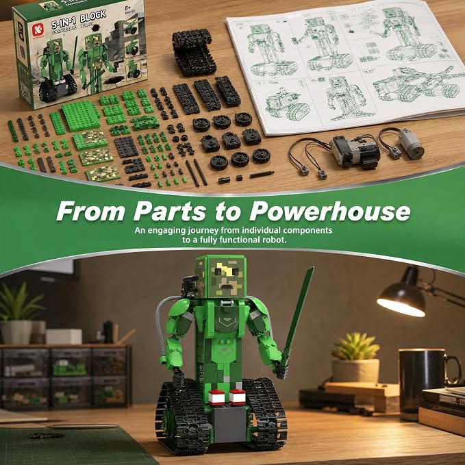 5 in 1 RC Robot Building Kit for Kids 8-12, Programmable STEM Coding Robot Toy with APP & Remote Control, DIY Robotics Kit Gift