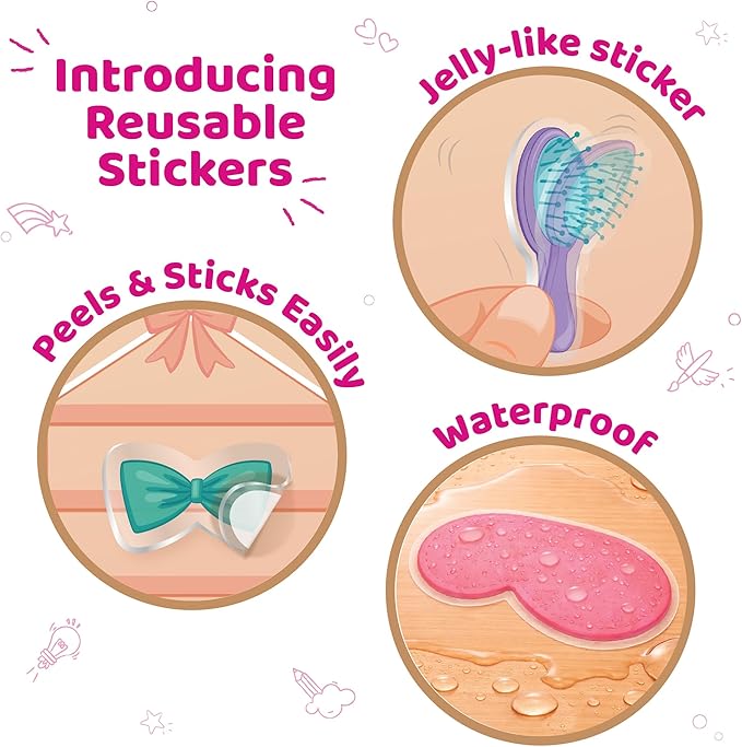 Imagimake Reusable Sticker Fun – Hair & Makeup Kit |Reusable Glam Stickers for Kids | 6 Styling Scene Boards | Pretend Play | Kids Games 3-5 | Toddler Girl Toys | 3,4,5,6,7 Year Old Girl Birthday Gift