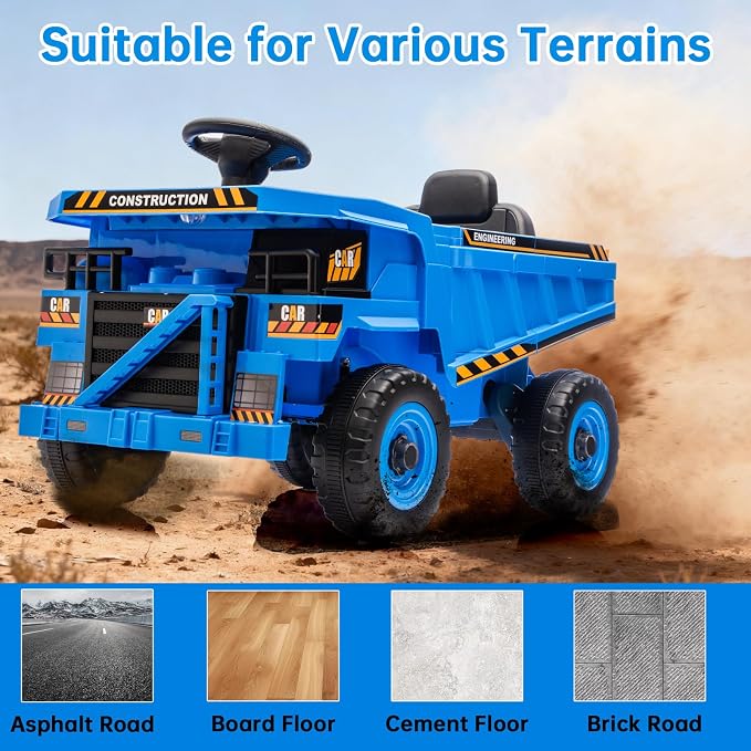 12V Ride On Dump Truck Kids Ride On Car for Kids, Battery Powered Electric Car with Remote Control, Electric Dump Bed, Wear-Resistant Tires, 4 Wheels Tractor Ride On Toys, Blue