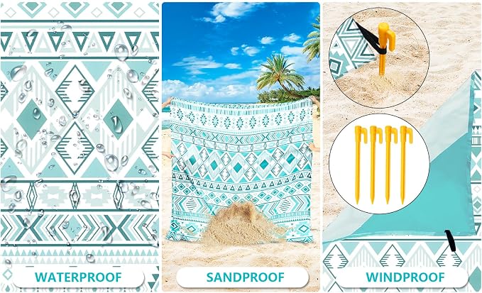WIWIGO Beach Blanket Waterproof Sandproof Beach Mat 79" X 83"/10'x9'for 2-8 Adults Quick Drying Outdoor Picnic Mat Beach Accessories for Travel, Camping, Hiking