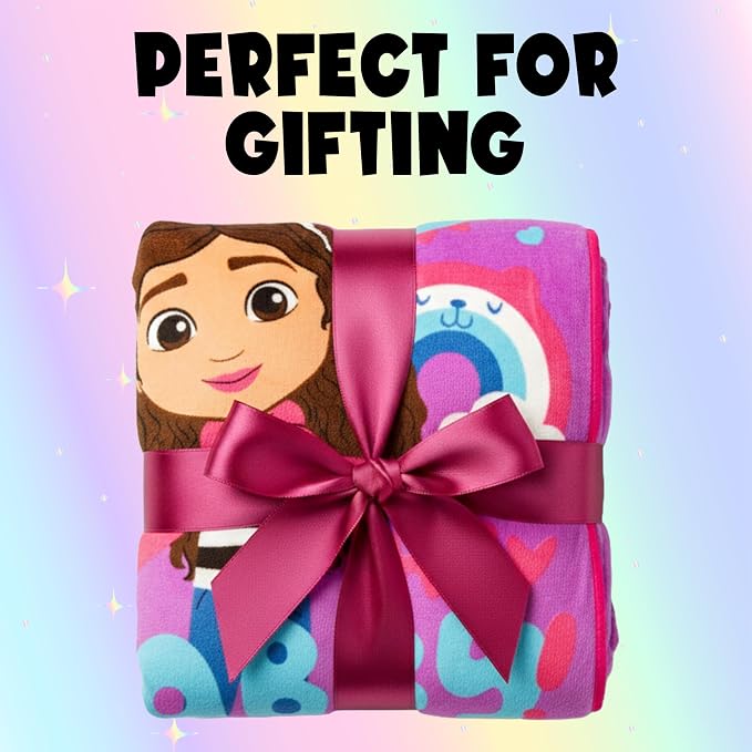 Silver Buffalo Gabby's Dollhouse Cupcake, Hearts, and Rainbows Hey Gabby 45" x 60" Fleece Throw, Soft and Cozy Blanket, 180 GSM