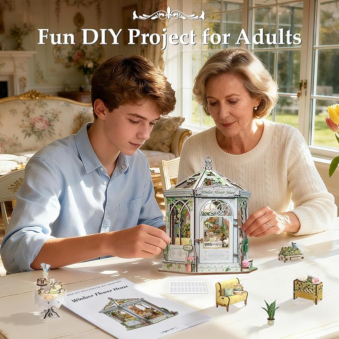 Fsolis Book Nook Kit - DIY Miniature House Kit for Adults 3D Wooden Puzzles Booknook Flower Shop Gifts for Women Puzzle Lovers(Windsor Flower House)