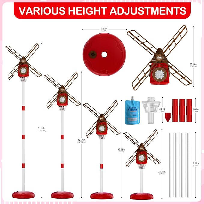 Belemar Windmill Bubble Machine Toys for Kids, Bubble Blower with Lights & Music, Adjustable 51" Height, 130ml Large Tank, Bubble Solution Included, Bubble Show for Parties & Birthdays