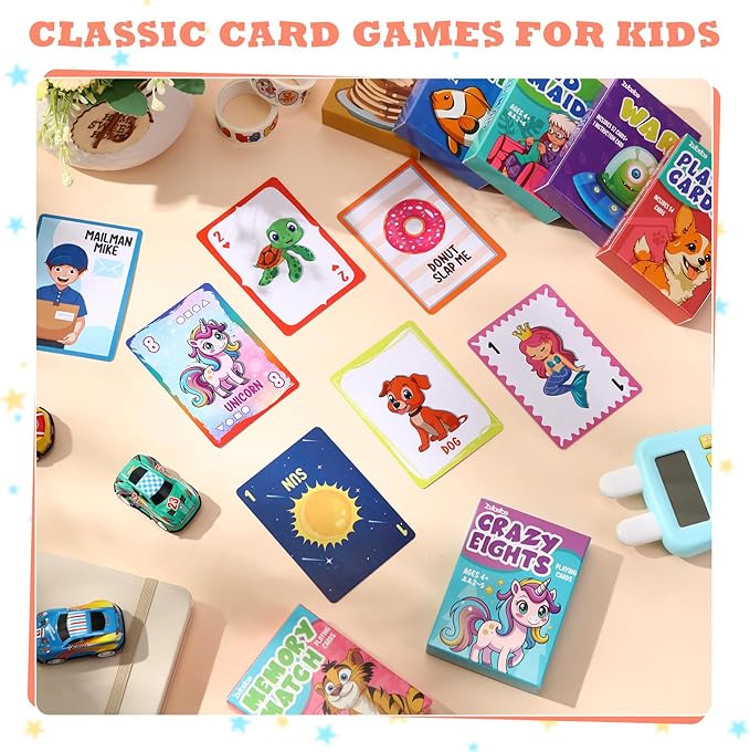 Zubebe 56 Pack Kids Card Games Gifts Bulk Classic Playing Card Game Set for Kids Includes Go Fish, Old Maid, Crazy Eights, Memory Match, Slap Jack, Playing Toy for Party Favors (Classic)