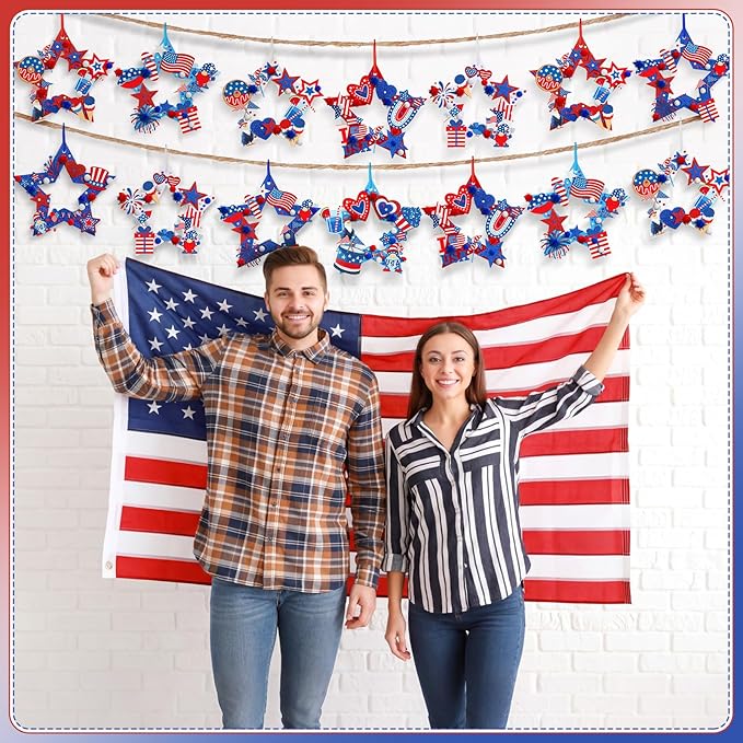 704 Pcs 4th of July Wreath Craft Kit Patriotic DIY Craft Kit Red White Blue Wreath Hanging Ornament with Star Hat Felt Sticker for Memorial Independence 250th Anniversary Party Activities Decor