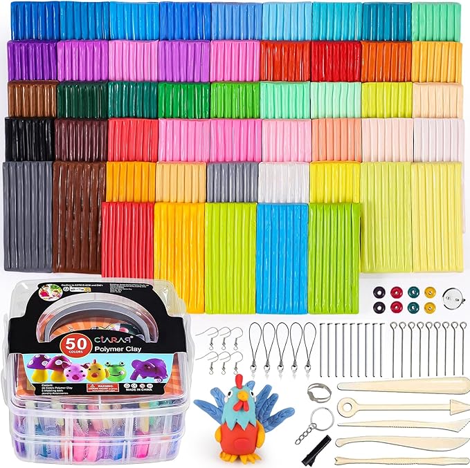 CiaraQ 50-Color Polymer Clay Oven Bake Modeling Kit for Kids & Artists | Non-sticky & non-toxic, 3.46 lb. With sculpting tools, Classroom & Home Use. Fun gift for Kids & artists, Ages 4+.