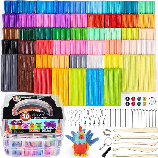 CiaraQ 50-Color Polymer Clay Oven Bake Modeling Kit for Kids & Artists | Non-sticky & non-toxic, 3.46 lb. With sculpting tools, Classroom & Home Use. Fun gift for Kids & artists, Ages 4+.