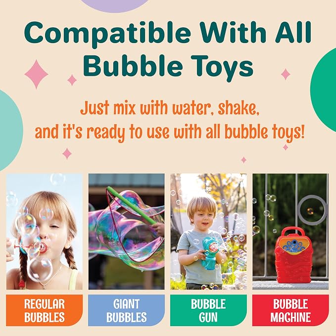 Klevly 67 oz Iridescent Bubble Solution Refill | Non-Toxic Quick & Easy Just Add Water to Make 67 oz Bubble Refill Solution | Bubbles for Kids | Bubbles Bulk | Bubble Machine Solution | Giant Bubbles