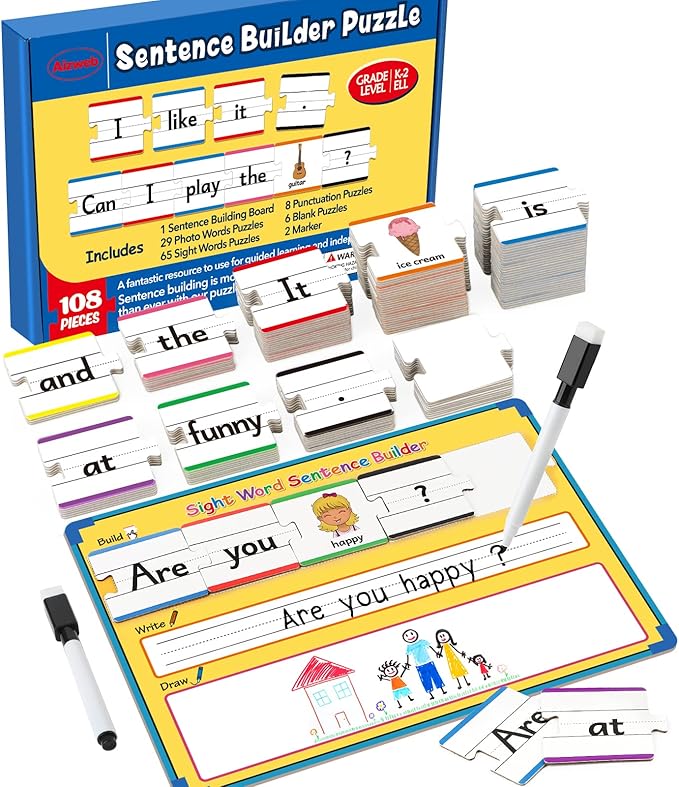 Aizweb Sentence Building Games,Phonics Puzzles for Kids Ages 5-8,Montessori Phonics Reading Learning Games,Learn to Read Part of Speech,Sight Words&Grammar,Speech Therapy Special Education Toy
