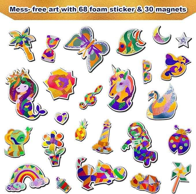FLUXOJOY Foil Art Craft Kits for Kids, Mess -Free Fun Activity Set for Child, DIY Printing Craft Kit, Birthday Party Gifts for Ages 4 5 6 7 8 9 10 11 12 and Up, Art Travel Toys for Boys Girls