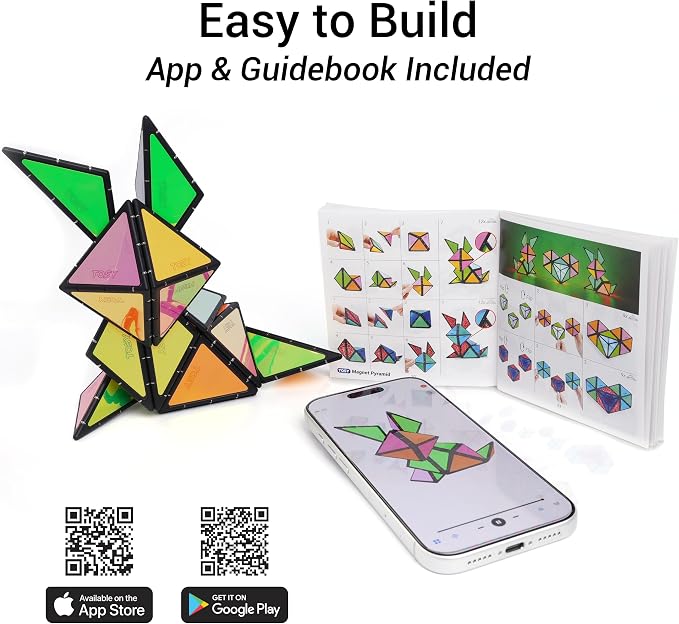 TOSY Magnet Pyramid Stone - 1 Cube Transforms into 1 Billion Shapes (Bunny, Egg, Flowers, Heart), Easter Basket Stuffers Gift, 12 pcs, 243 Magnets, Holographic Design, Puzzle/STEM Toy, 3-Pack