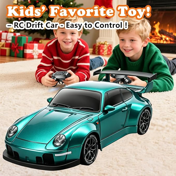 RC Drift Car, 1:24 Scale Remote Control Vehicle with LED Lights,Drifting Tires＆Two Batteries, Racing Sports Toy Idea Gift for Adults Boys Girls and Kids (Lake Blue)