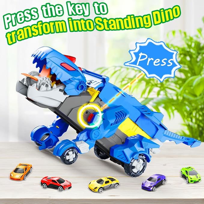 Dinosaur Toys for Kids 3-5, Dinosaur Truck with 6 Cars Toys, Car Track Set, Birthday Gifts Toys for 3 4 5+ Year Old Boys Girls, Transport Carrier Truck for Toddlers, Chritsmas Gifts