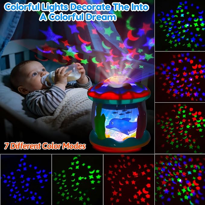 Tsomtto Baby Toys Ocean Projector Rotating Musical Light Up Tummy Time Toys for Infants Baby Aquarium Crawling Toys Newborn Boy Girl Birthday Shower Gifts