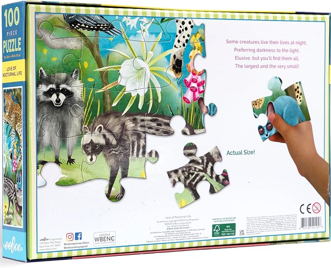 eeBoo 100 Piece Puzzle for Kids - Love of Nocturnal Life Children's Puzzle Glows in Dark, Large Pieces for Small Hands to Develop Motor Skills