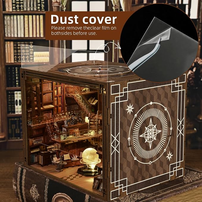 MiniCity Book Nook Kit, DIY Miniature Dollhouse Booknook Kit, 3D Wooden Puzzle Bookend Bookshelf Insert Decor with LED Light for Teens and Adults (Beyond Library Max)