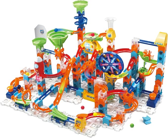 VTech Marble Rush Adventure Set, Construction Toys for Kids with 10 Marbles and 128 Building Pieces, Electronic Track Set for Boys and Girls, Colour-Coded Building Toy with Music and Sound, 4 Years +