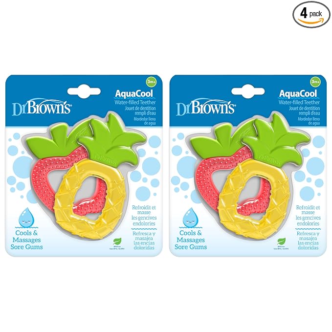 Dr. Brown's AquaCool Water-Filled Teether, Cooling Baby Teether Toy for Sore Gums, Apple Pineapple, BPA-Free, 3m+, 4-Pack