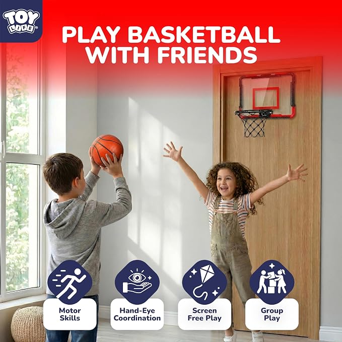 TOY Life Basketball Hoop Over The Door Basketball Hoop Room Office Mini Hoop Basketballs Hoop Indoor Kids Teens Adults Basketball Toy Basketball Goal with 4 Balls