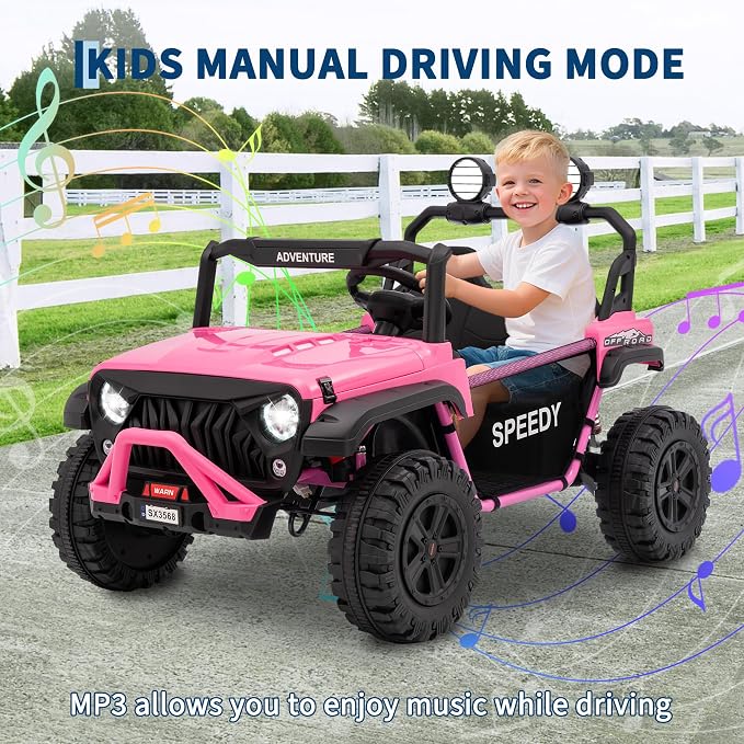 Garvee 24V Kids Electric Ride On Car with 4 x 45W Powerful Motors, Parent Remote Control & Manual Driving, Safety Speed 3-5 MPH, MP3 Player, Smooth Start, for Ages 3-8, Pink