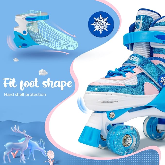 SULIFEEL Rainbow Unicorn 4 Size Adjustable Roller Skates for Girls Boys for Kids Ages 3-5 5-8 6-12 Children Skates Indoor Outdoor