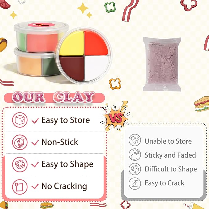 Air Dry Clay Kit - Food Toy Theme, Modeling Clay for Kids, DIY Magic Clay with Tools and Tutorials, 12 Boxes Molding Clay, Ultra Light, Soft & Non-Sticky, Arts and Crafts Gift for Kids
