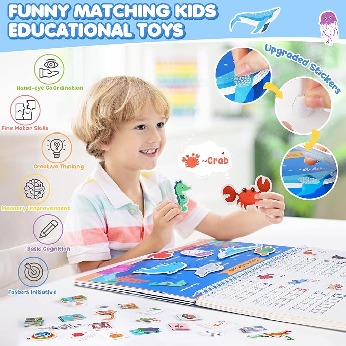 URMYWO Montessori Preschool Busy Book for Toddlers Ages 3-5, Preschool Learning Activities with Tracing, Matching & Coloring, Travel Activity Learning Book for Car Rides and Quiet Time