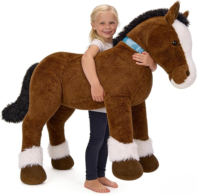 MaoGoLan Large Horse Stuffed Animal, Big Horse Plush Toy, Ridable Stuffy Pony for Girl Boy Kid, Coffee Stuffed Pony Plush Pillow for Mother's Day Birthday Gifts Baby Shower Party Decor, 47 inches