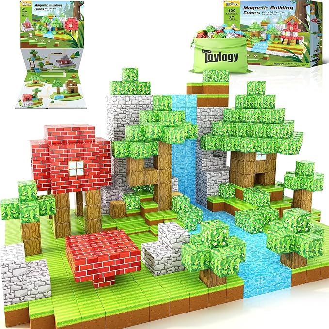 100PCS Large Magnetic Blocks 1 inch Magnets Building Craft, STEM Sensory Toys for Boys Girls 3+, STEM Educational Construction Toys for Kids 3-5 5-7 6-8, Classroom Learning Building Mine Magnet World