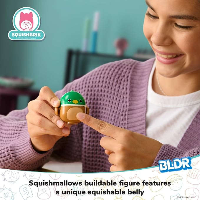BLDR Squishmallows Avery's Ball Game Building Set - Avery the Mallard Duck Buildable Figure - Squishmallows Fans 8+, 0044