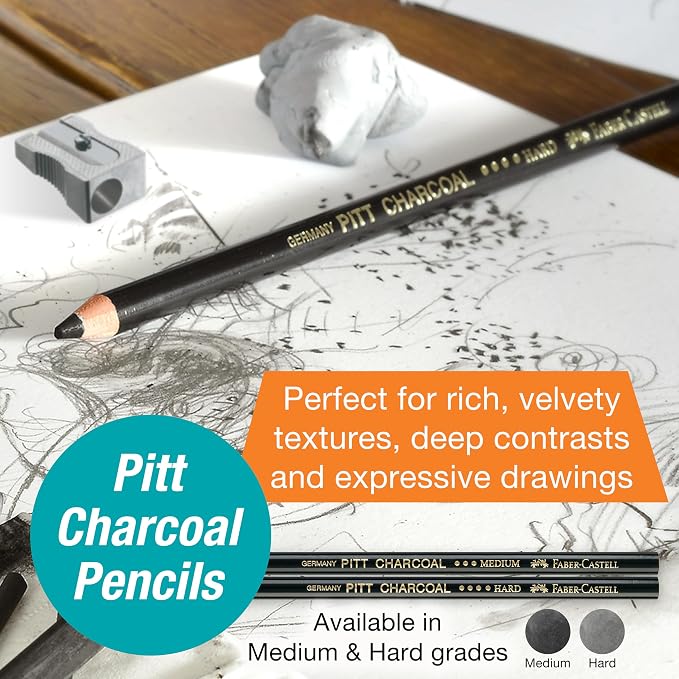 Faber-Castell Try It Box: Monochrome, 27 Piece Drawing Art Kit featuring Colored Pencils, Graphite, and Charcoal Pencils, Professional Art Supplies for Adults, Teens, and Beginners