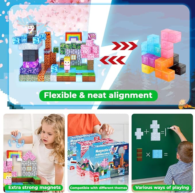 GraceDuck Magnetic Blocks - 150 PCS Build Dark Forest Castle - Magnetic Toys for Montessori Toddler Easter Christmas Birthday Gifts - STEM Sensory Toys for 3 4 5 6 7 8 9 10 Year Old Boys & Girls
