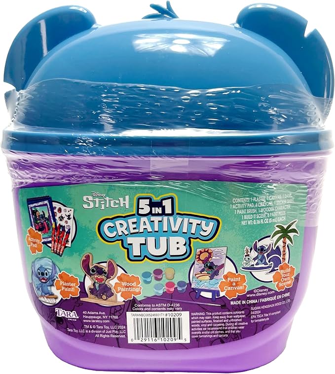 Disney Stitch 5 in 1 Creativity Tub, 50-Piece Paint and Color Preschool Arts and Crafts Activity Set