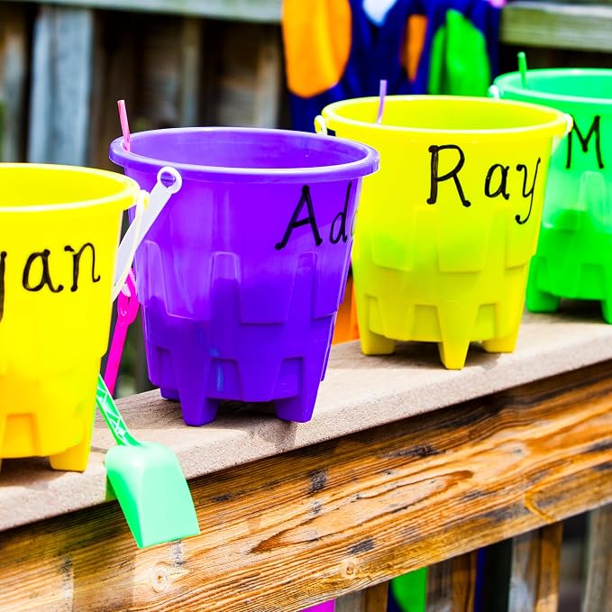 4E's Novelty 12 Sets Beach Toys - Includes 12 Sand Buckets, 12 Shovels, 24 Sand Molds for Kids - Small 5.75" Beach Buckets Bulk, Summer Party Favors, Easter Basket Stuffers, Student Gifts