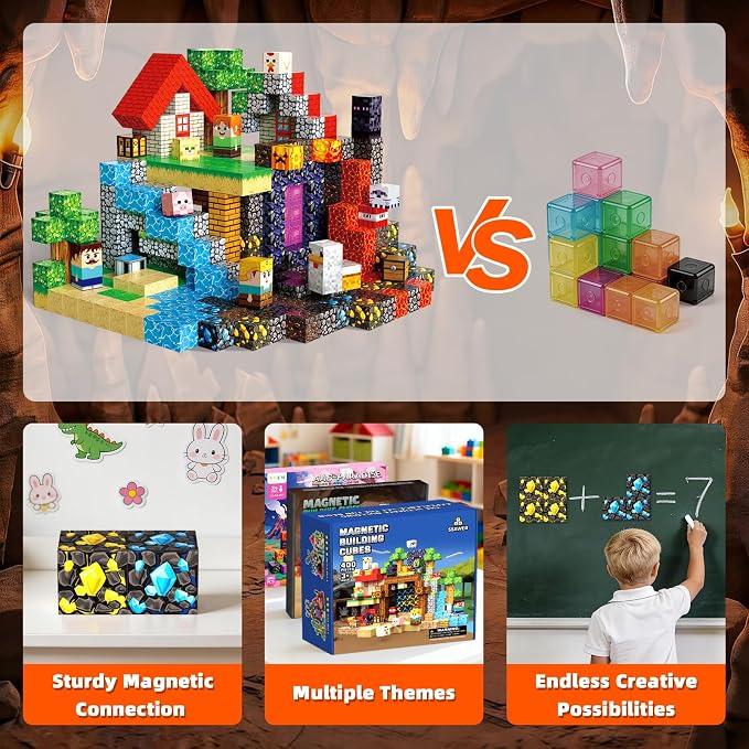 400PCS Magnetic Blocks, Magnetic Building Cube Set for Kids Ages 3+, Constructions STEM Stacking Tiles Toy Building Birthday Gifts for Boys Girls
