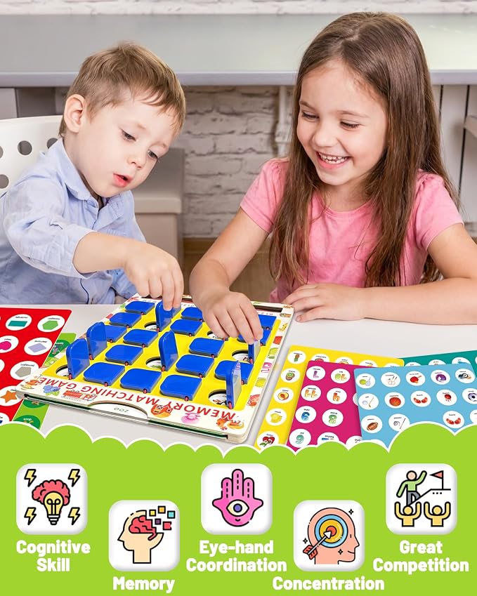 Matching Memory Game for Kids Ages 3-5 4-8, Car Airplane Travel Toys Games Activities for 3-5, Road Trip Essentials for Kids Toddlers, Board Games for Kids 4-6, Birthday Gifts for Kids Boys Girls