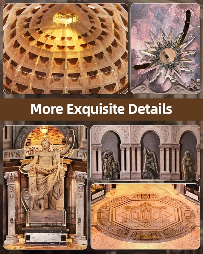 CCCDF DIY Dollhouse Kit | Ancient Roman Architecture Miniature Model with LED Light, Dust Cover, Moving Ceiling, 2-3 Hour Easy Assembly | Craft Gift for Adults Teens Home Decor (Pantheon)