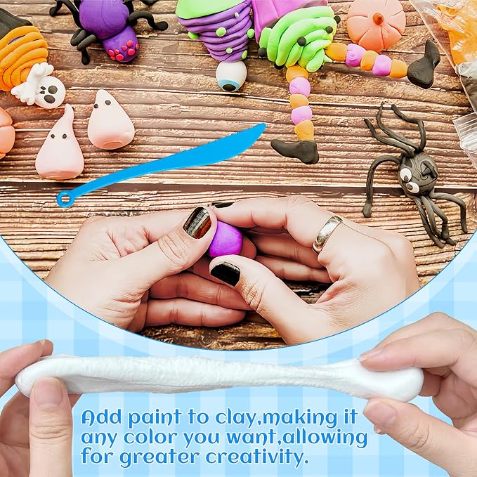 50 Pack White Air Dry Foam Clay,1.3lb Moldable Soft Lightweight Clays with 3 Pcs Sculpting Knives for Kids,Art Craft Supplies,School Rewards