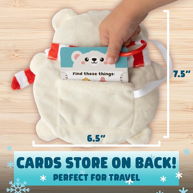 Chuckle & Roar Seek & Find Plush Polar Bear Game - Ages 3+, Multicolor, 1 Plush, 20 Cards - Portable Travel Toys - Screen Free Sensory Toys for Toddlers - Back Pouch Storage Toddler Plane Essentials