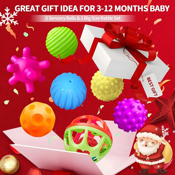 Montessori Toys, 6 PCS Sensory Balls for Toddlers 1-3 | Multiple Colorful Baby Textured Sensory Balls, Teething Toys, Hand Catching, Montessori Toys 6 months, Gifts for Newborn