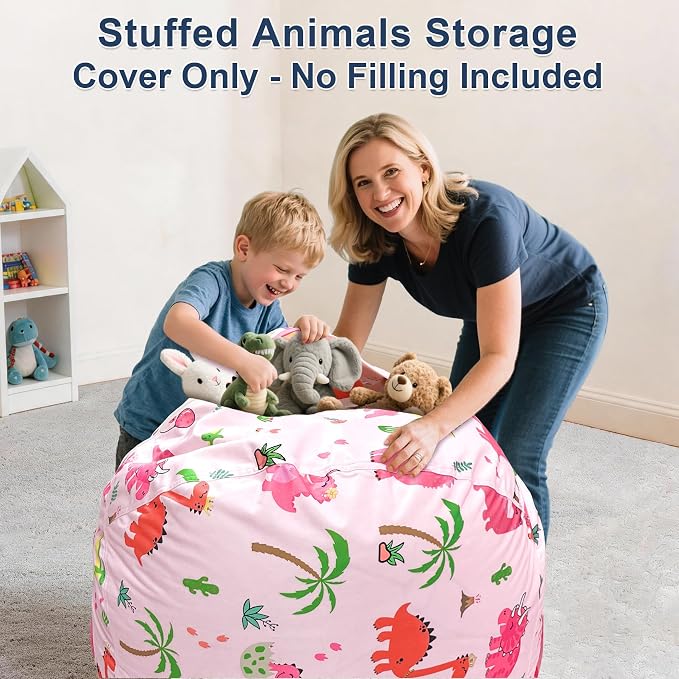 Lukeight Stuffed Animals Storage Bean Bag Chair Cover for Kids, Cozy Velvet Plush Toy Organizer Seat, Cover Only, No Filling Included, Long YKK Zipper, Side Pocket, X-Large 30 x 18 in