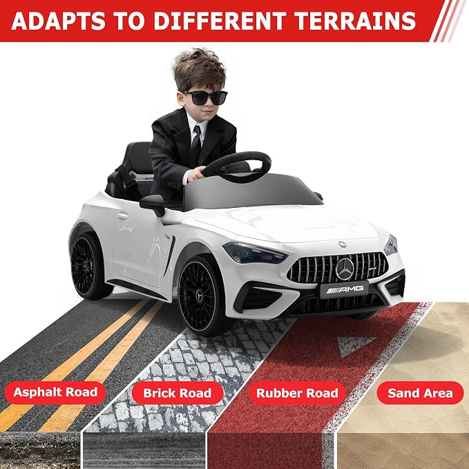 Licensed Mercedes-Benz Kids Electric Car by TOBBI, Toddlers Ride On Toy, Battey-Powered Vehicle with Parental Remote Control/Soft Start/3 Speeds/Horn & LED for Children Ages 3-6 Years-White