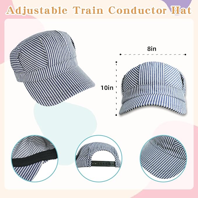 Kids Train Conductor Costume Set 7 Pcs - Halloween Engineer Dress Up with Wooden Train Whistle, Ticket Punch & Pocket Watch | Complete Role Play Accessories for Boys Girls Ages 3-12