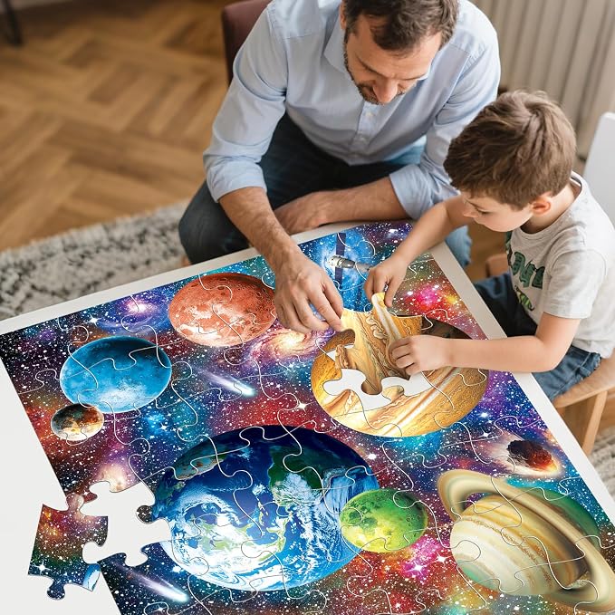 IFLOVE Galaxy Space Floor Puzzle for Kids — 48 Piece Jumbo Outer Space Jigsaw Puzzle, 35 x 24 Inch Large Astronaut Rocket Planet Puzzle, Educational Toy Birthday for Boys Girls Ages 3-8