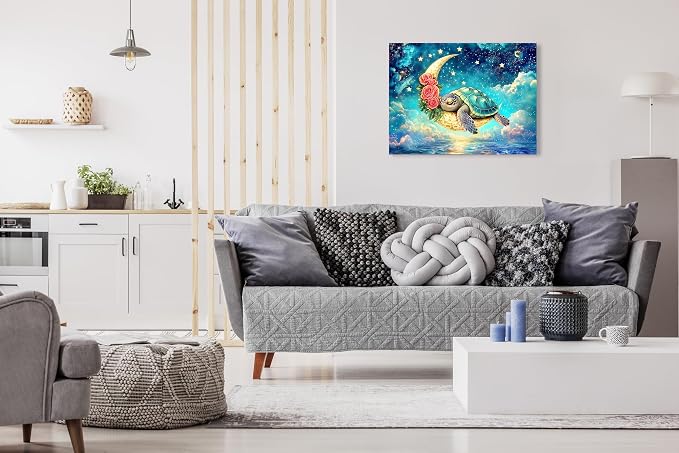 Sea Turtle Flower Puzzles 1000 Pieces Jigsaw Puzzle for Adults - Cute Turtle Gently Sleeping on The Crescent Moon amidst a Cloud Covered Ocean - Challenging and Difficult Puzzle - 20x27 inches