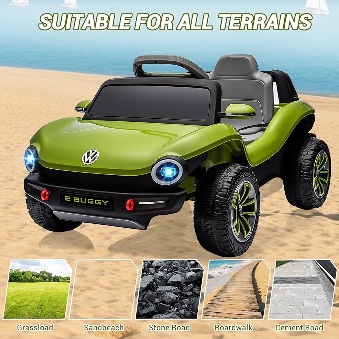 GarveeLife 12V Kids Ride On Car Licensed Volkswagen Beetle Electric Ride On Toy for Toddlers 4 Wheeler Vehicle with Parental Remote, Battery Level Display, LED Lights, USB, Horn, Music, Green