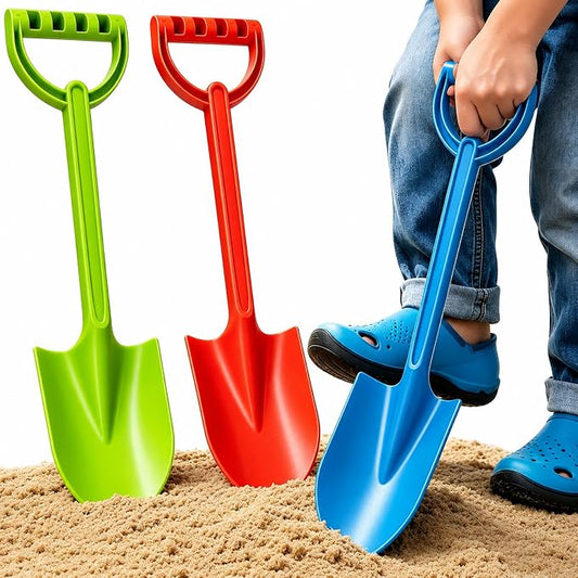 16" Beach Shovel Spade Scoop Sandbox Toy, Heavy Duty Shovel Garden Digging Sand Toy for Adults, Water Pool Bathtub Toy for Kid 4-8 8-12 Gift, Summer Vacation Camping Travel Essential - Blue Red Green