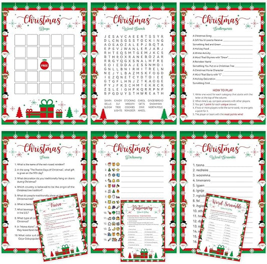 Biswiter Christmas Games for Family Party Supplies, Christmas Activities Word Search Scramble Bingo Trivia Pictionary Categories and Answer Keys for Family