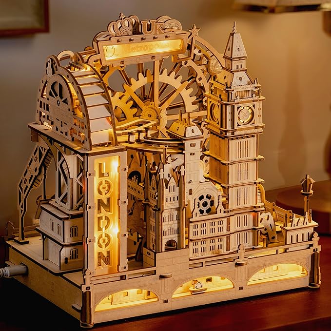 ROKR 3D Wooden Marble Run Puzzle for Adults, London Themed Mechanical Model Building Kits, 431 Pcs DIY Construction Toy, Brain Teaser Gift for Teens & Adults